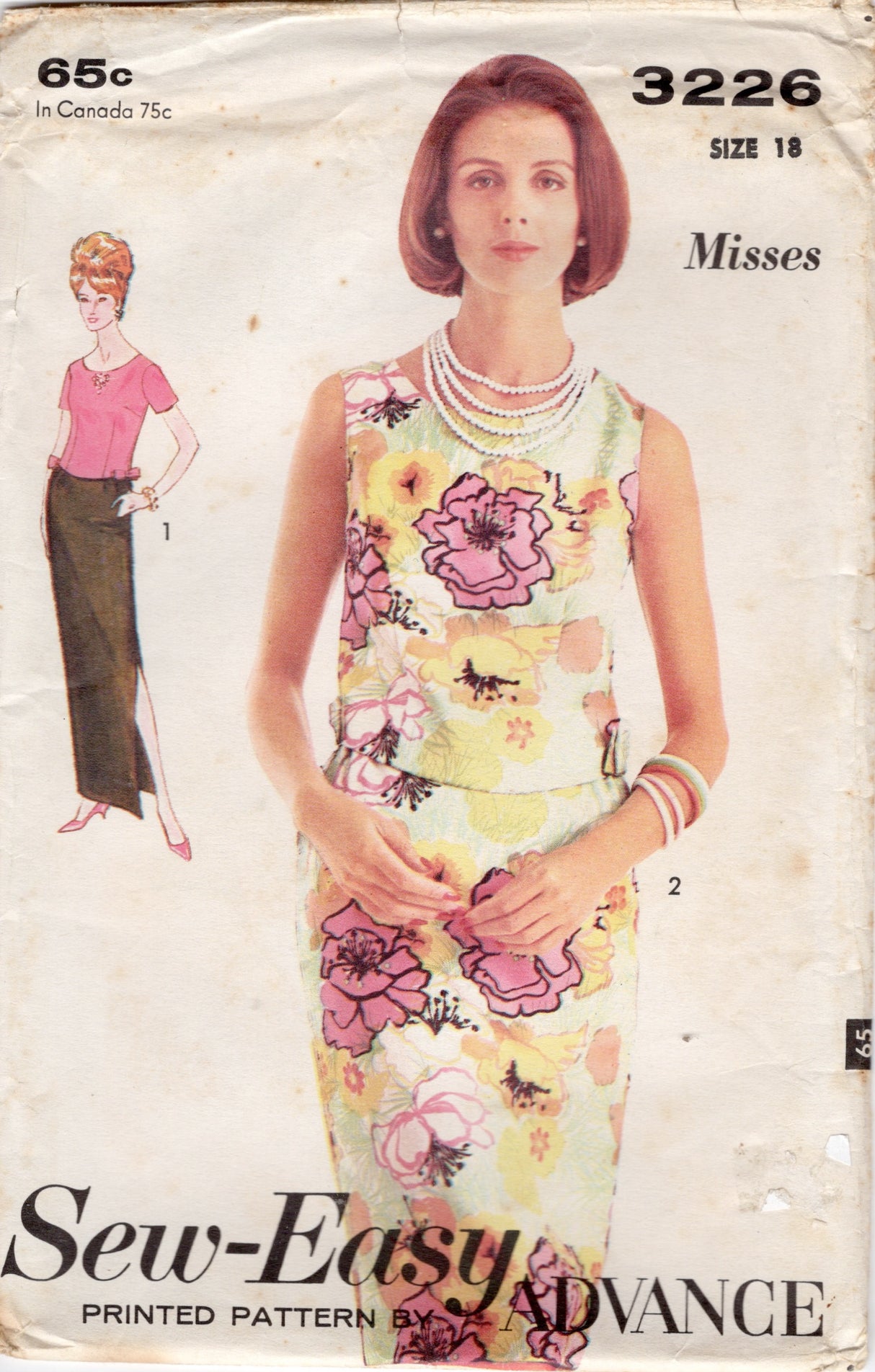 1960's Advance Two-Piece Dress with Midi or Maxi Skirt Pattern – Bust 38” - No. 3226