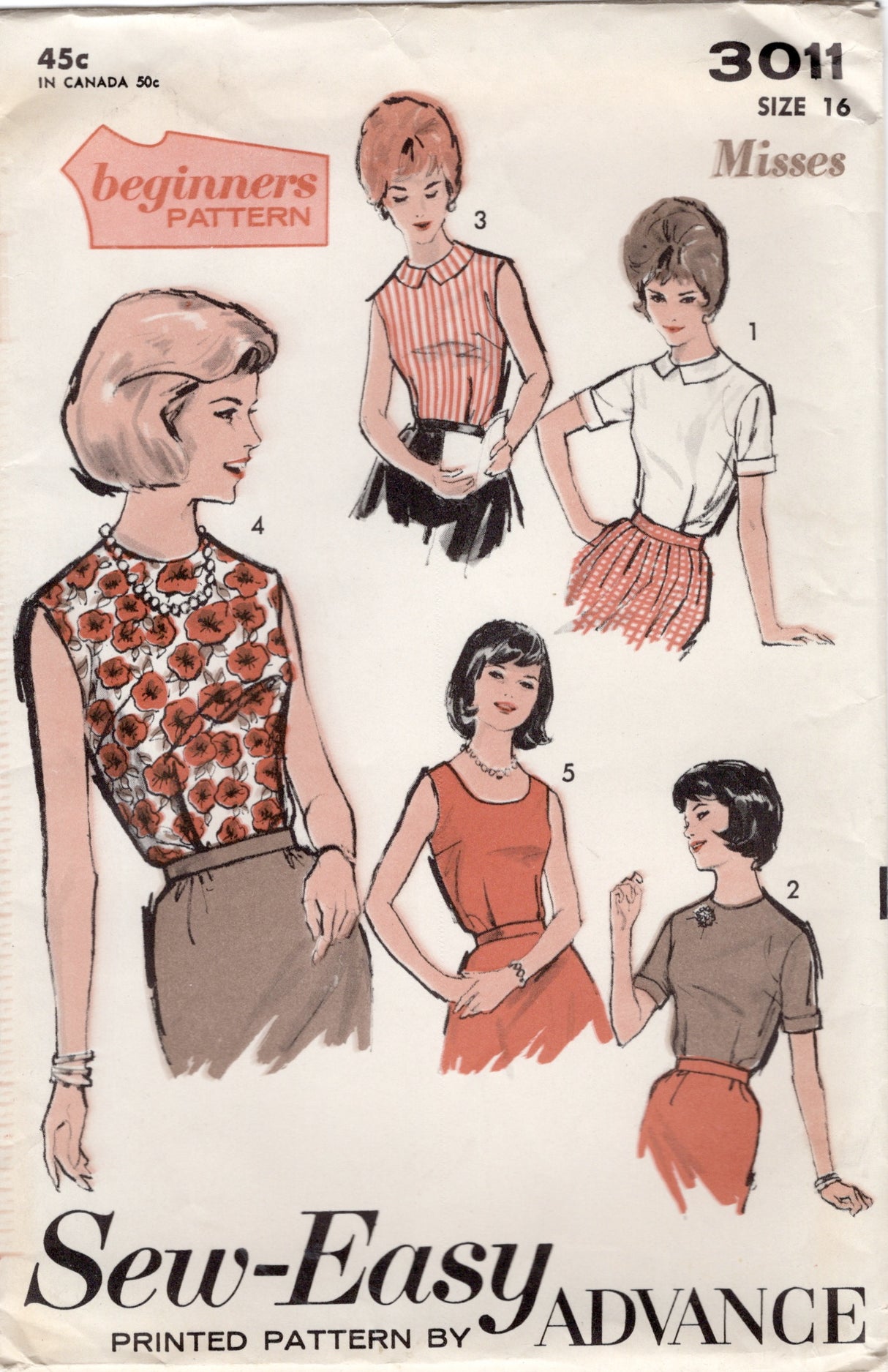 1960's Advance Beginners Blouse Pattern – Bust 36” - No. 3011