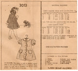 1940's Mail Order Child's Scallop Edge Dress Pattern - Chest 21" - No. 3013