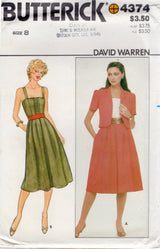 1980's Butterick Summer Dress pattern with Thin Straps and Pleated skirt and Jacket pattern - Bust 31.5" - No. 4374