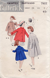 1950's Butterick Child's Coat Pattern in Two Lengths - Chest 24" - No. 7907