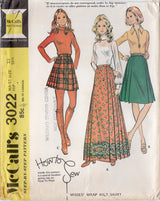 1970's McCall's Wrap Kilt Skirt - Waist 23" - No. 3022