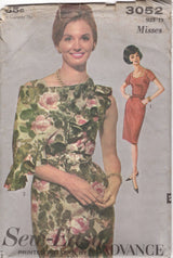 1960's Advance One-Piece Dress Pattern with Sweetheart Neckline and Shawl - Bust 32" - No. 3052