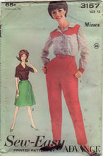 1960's Advance Western Button Front Blouse with Oversize Collar, High Waisted Pants with Pockets and A line Skirt Pattern - Bust 32" - no. 3157