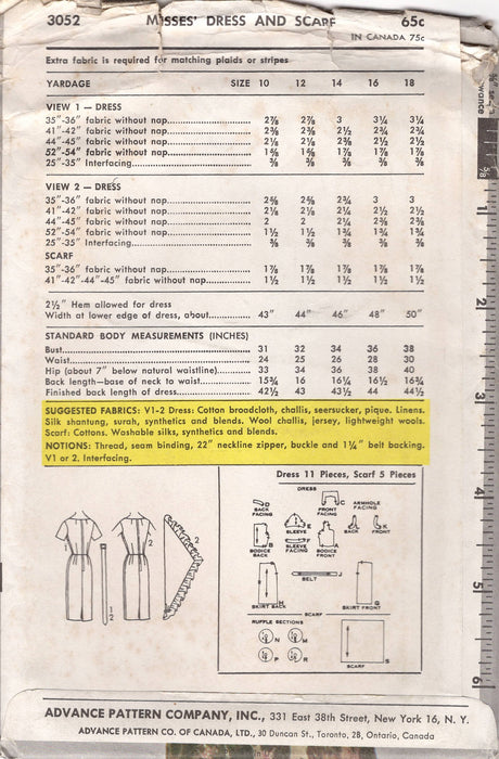 1960's Advance One-Piece Dress Pattern with Sweetheart Neckline and Shawl - Bust 32" - No. 3052