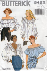 1990's Butterick V-Neck or Off the Shoulder Shirt Pattern - Bust 34-38" - No. 5463