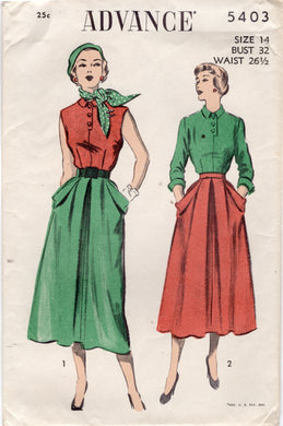 1950's Advance Half Button Blouse and Softly Pleated Skirt Pattern with Large Pockets  - Bust 32