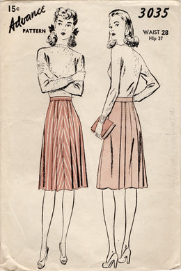 1940's Advance Pleated Skirt Pattern - Waist 28