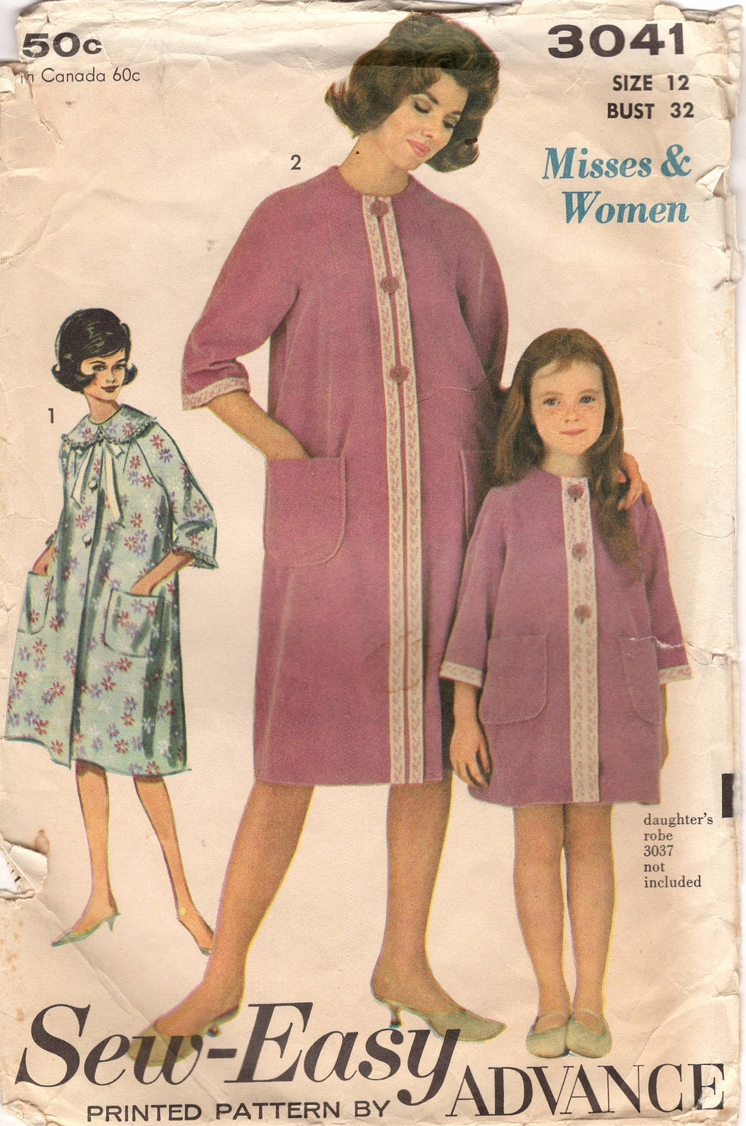 1960's Advance Robe Pattern with Patch Pockets and Optional Large Collar - Bust 32