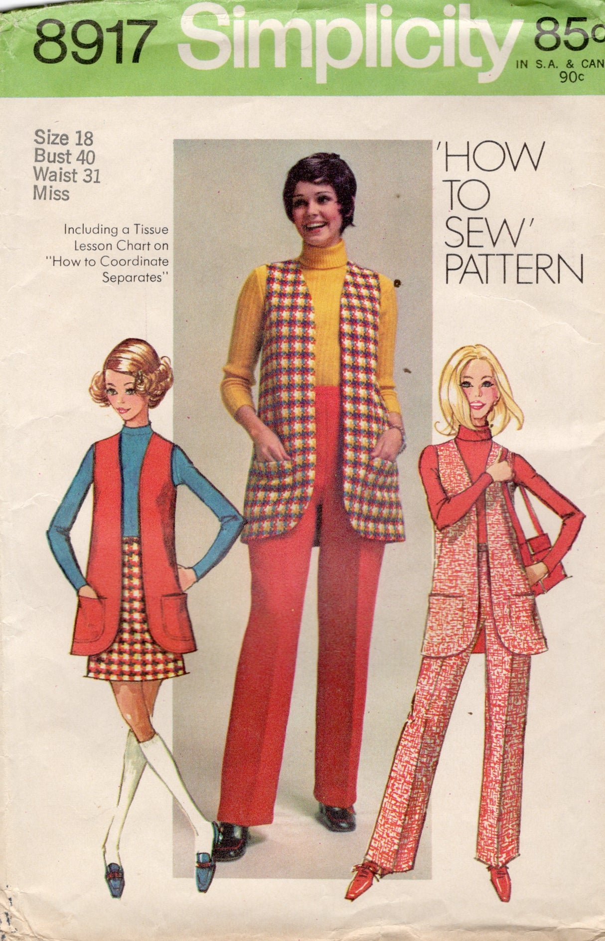 1970's Simplicity Pull-on Pants and Skirt Pattern  - Waist 31" - No. 8917