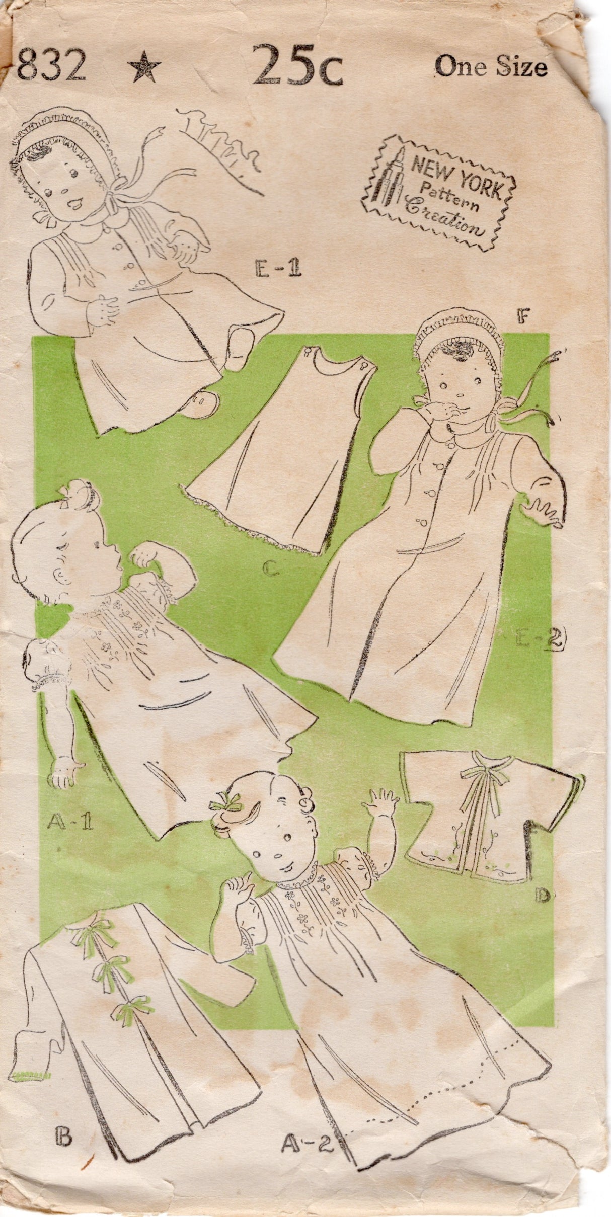 1940's New York Infant's Layette, Bonnet, Jacket and Dress Pattern - Infant - No. 832