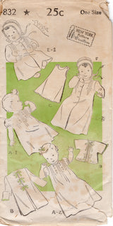 1940's New York Infant's Layette, Bonnet, Jacket and Dress Pattern - Infant - No. 832