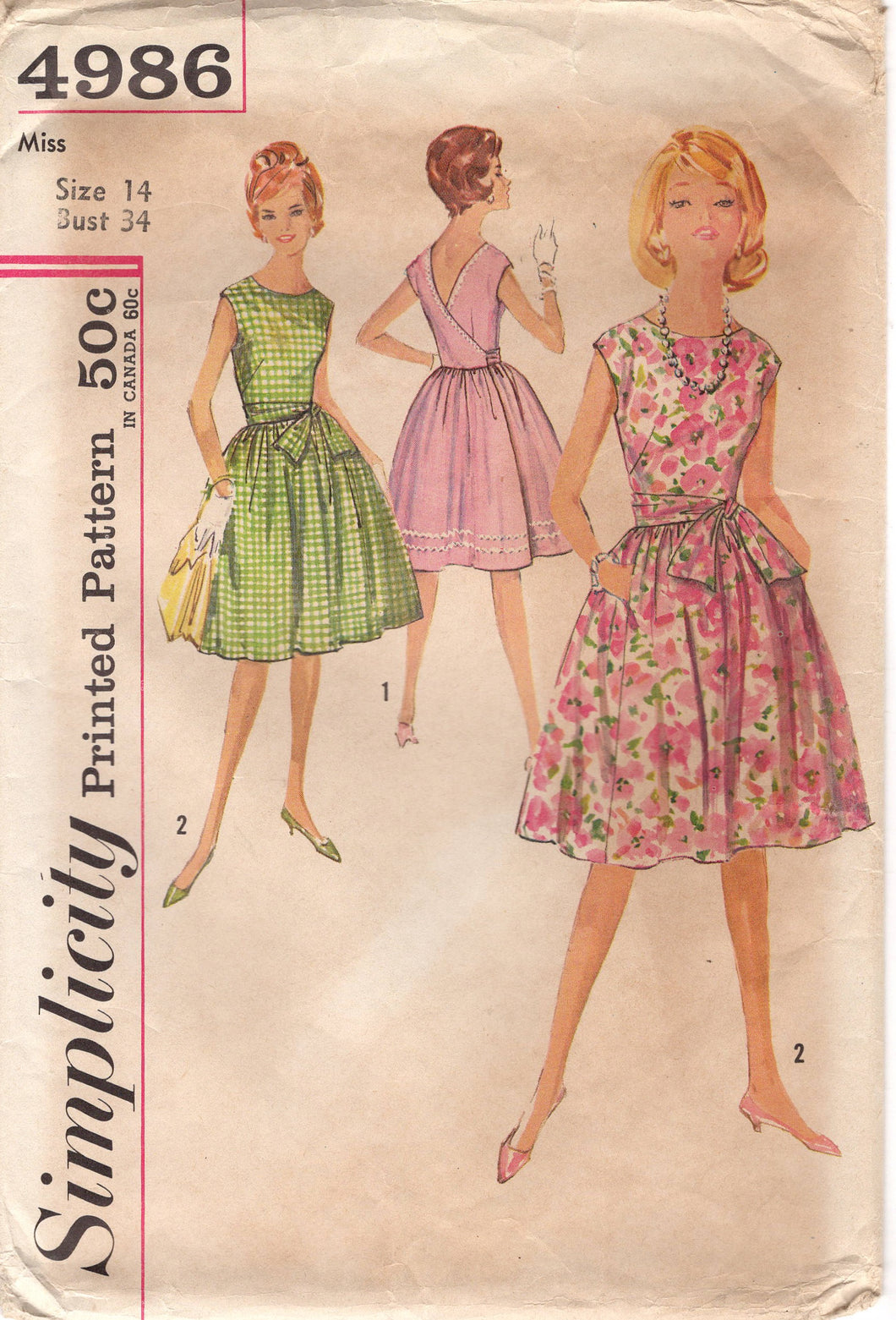 1960's Simplicity Back Wrapped Dress Pattern with High Neckline - Bust 34