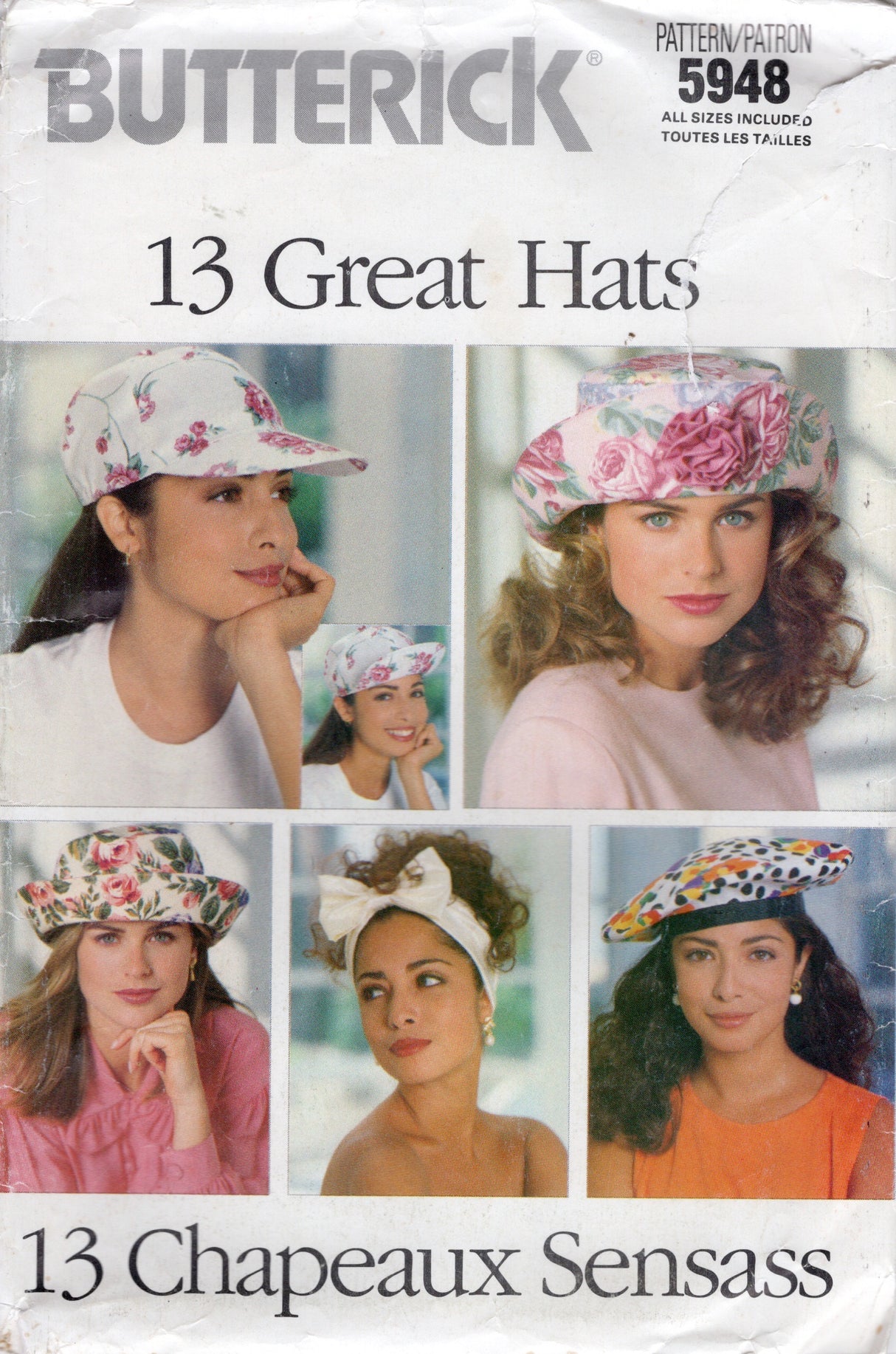 1990's Butterick 13 Varieties of Hats Pattern - One Size - No. 5948