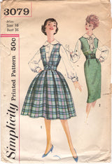 1950's Simplicity Jumper Dress Pattern with Two Skirt styles and Blouse - Bust 36" - No. 3079