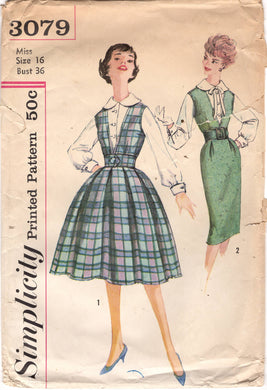 1950's Simplicity Jumper Dress Pattern with Two Skirt styles and Blouse - Bust 36