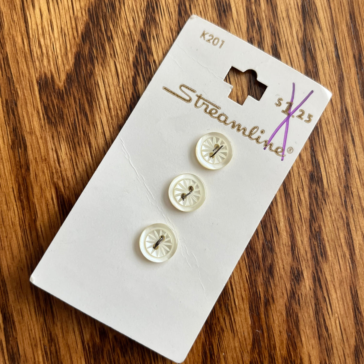 1980’s Streamline White Carved Plastic Buttons - Set of 3 - 3/8" -  on card