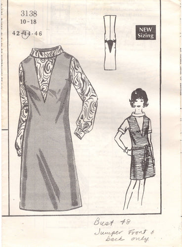 1960's Mail Order Jumper Dress with V Neck Pattern - Bust 44