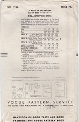 1940's Vogue Junior Evening Gown Pattern with Gathered Bodice or Large Collar - Bust 33" - No. 3156