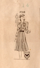 1940's Mail Order Shirtwaist Dress Pattern with Pocket and Applique - Bust 32" - No. 3160