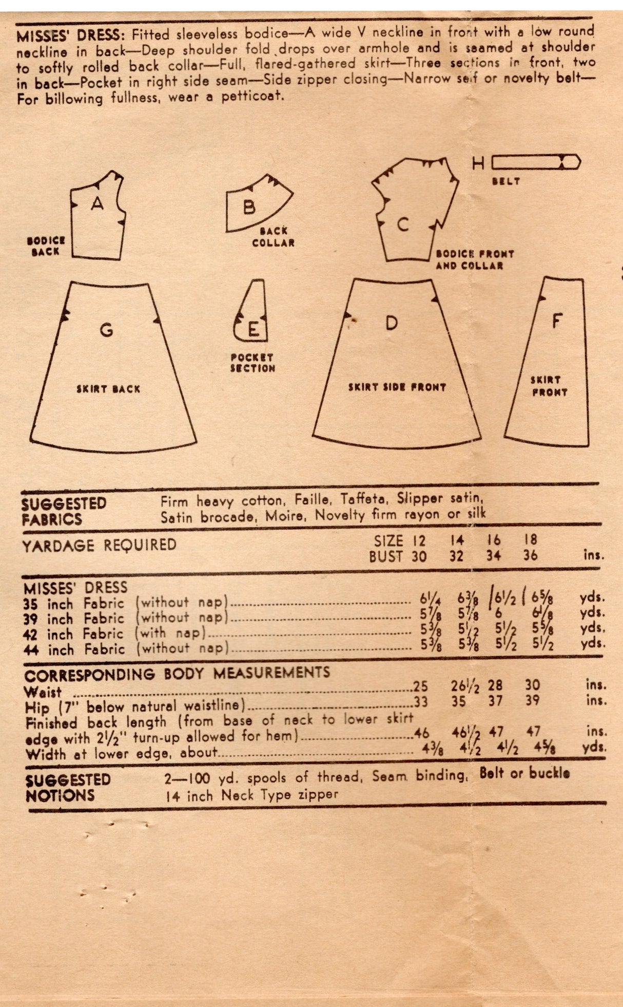 1950's Clotilde One Piece Fit and Flare Dress Pattern - Bust 30" - No. 3164