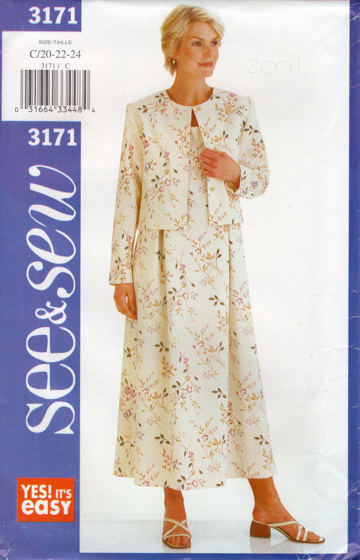 2000's Butterick See & Sew Dress and Jacket Pattern - Bust 42-46" - No. 3171