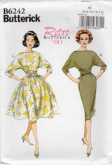 1960's Butterick REPRODUCTION Dolman Sleeve Sheath or Fit and Flare Dress Pattern - Bust 36-44" - No. B6242