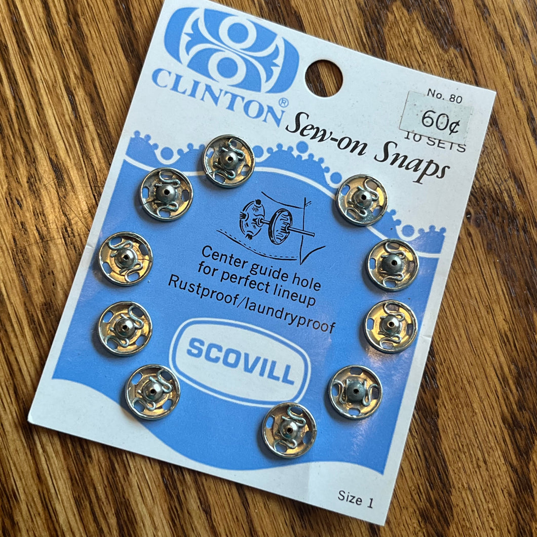 1970's Scovill Metal Snaps - Silver tone - Size 1 - NOS