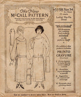 1920's McCall Drop Waist Dress Patterns with Short or Long Sleeves  - Bust 34" - No. 3198