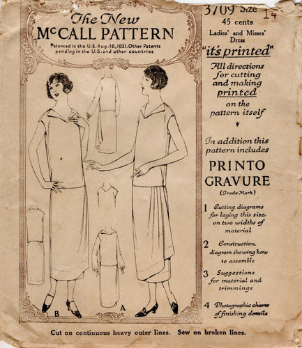 1920's McCall Drop Waist Dress Patterns with Wrap Skirt and Cap or Long Sleeves  - Bust 32