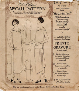 1920's McCall Drop Waist Dress Patterns with Wrap Skirt and Cap or Lon –  Backroom Finds
