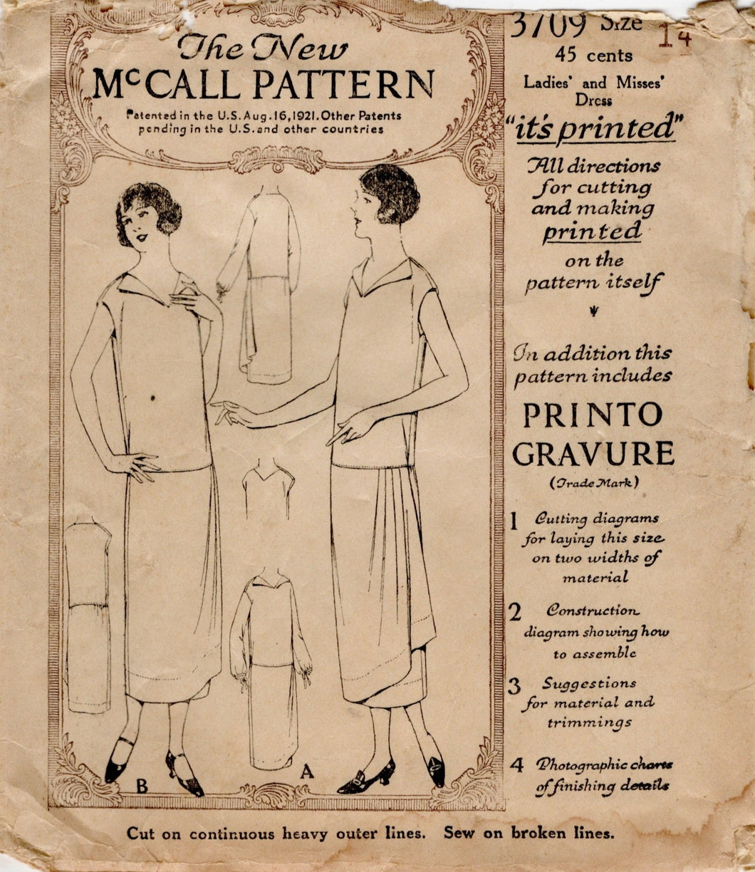 1920's McCall Drop Waist Dress Patterns with Wrap Skirt and Cap or Long Sleeves  - Bust 32