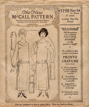 1920's McCall Drop Waist Dress Patterns with Short or Long Sleeves  - Bust 34" - No. 3198