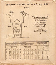 1920's McCall Drop Waist Dress Patterns with Short or Long Sleeves  - Bust 34" - No. 3198