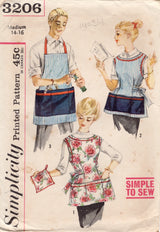 1950's Simplicity Full or Cobbler Aprons - Bust 31-36" - No. 3206