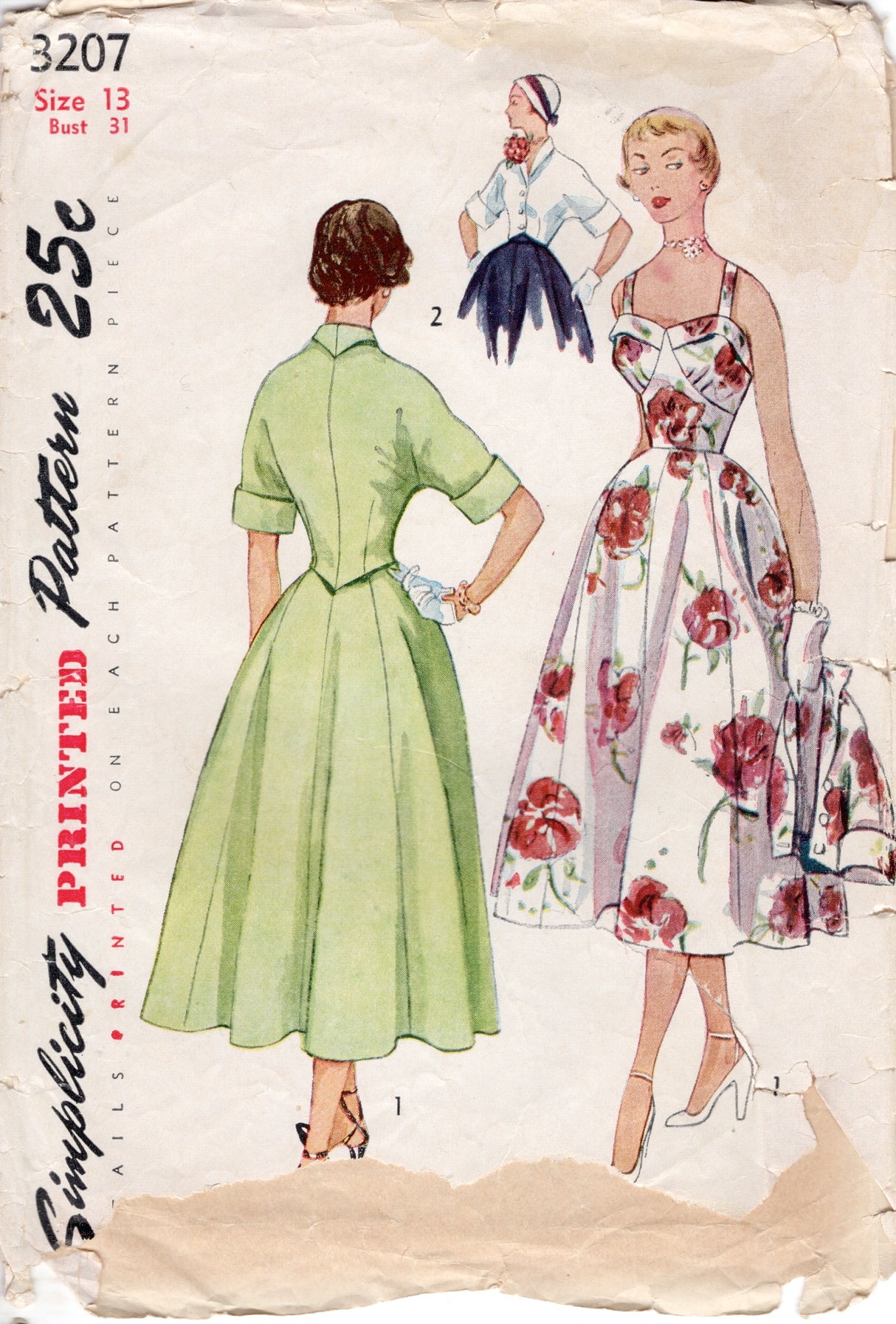 1950's Simplicity Fitted Waist Summer Dress and Bolero Jacket Pattern - Bust 31" - No. 3207
