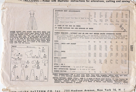 1950's Simplicity Fitted Waist Summer Dress and Bolero Jacket Pattern - Bust 31" - No. 3207