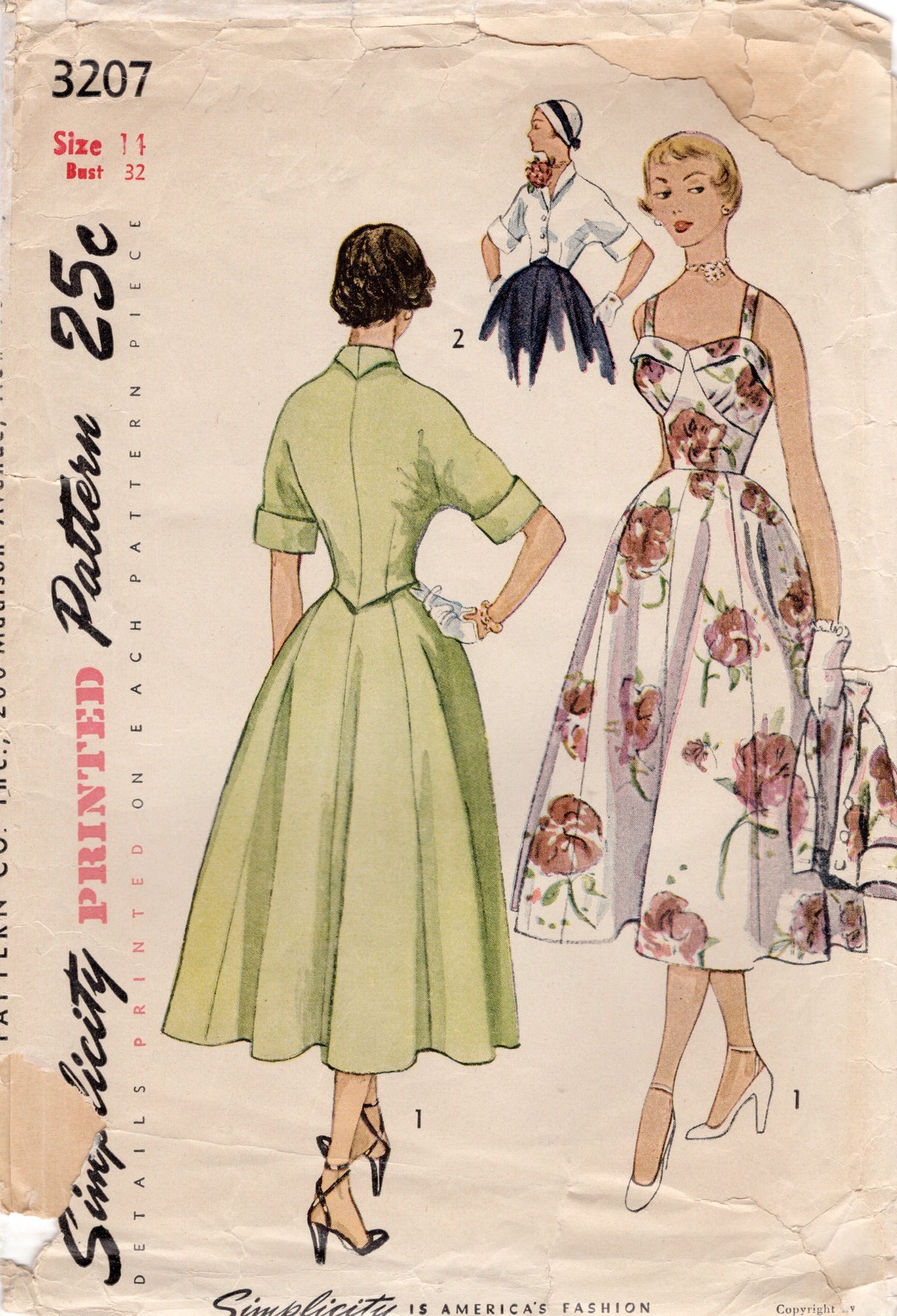 1950's Simplicity Fitted Waist Summer Dress and Bolero Jacket Pattern - Bust 32" - No. 3207