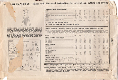 1950's Simplicity Fitted Waist Summer Dress and Bolero Jacket Pattern - Bust 32" - No. 3207