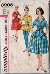 1950's Simplicity Button up Fit and Flare with Tie Waist and Cigarette pants Pattern - Bust 32" - No. 3208