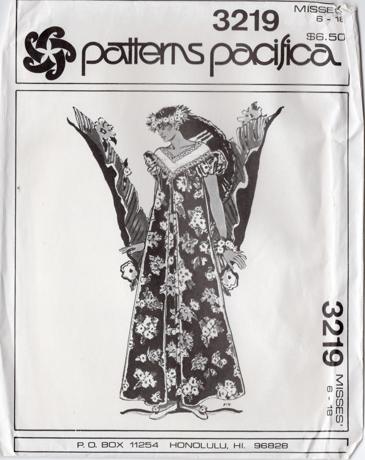 1980's Patterns Pacifica MuuMuu Dress with Lantern Sleeves Pattern - Bust 30.5-40" - No. 3219