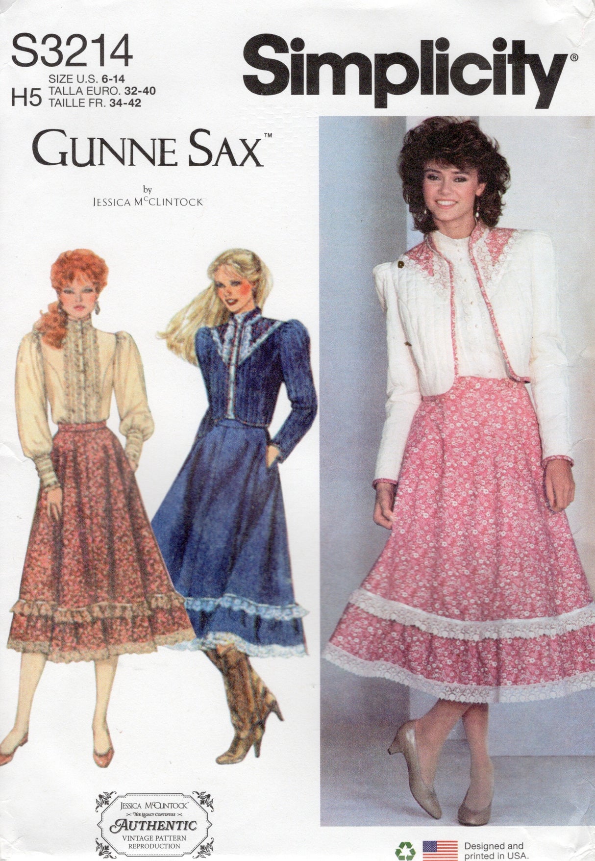 1980's Simplicity REPRODUCTION GUNNE SAX Blouse, Quilted Jacket and Skirt Pattern - Bust 30.5-36" - No. S3214