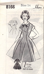 1950's Mail Order Princess Line Dress Pattern with Sweetheart or High Collared neckline - Bust 34" - No. 8166