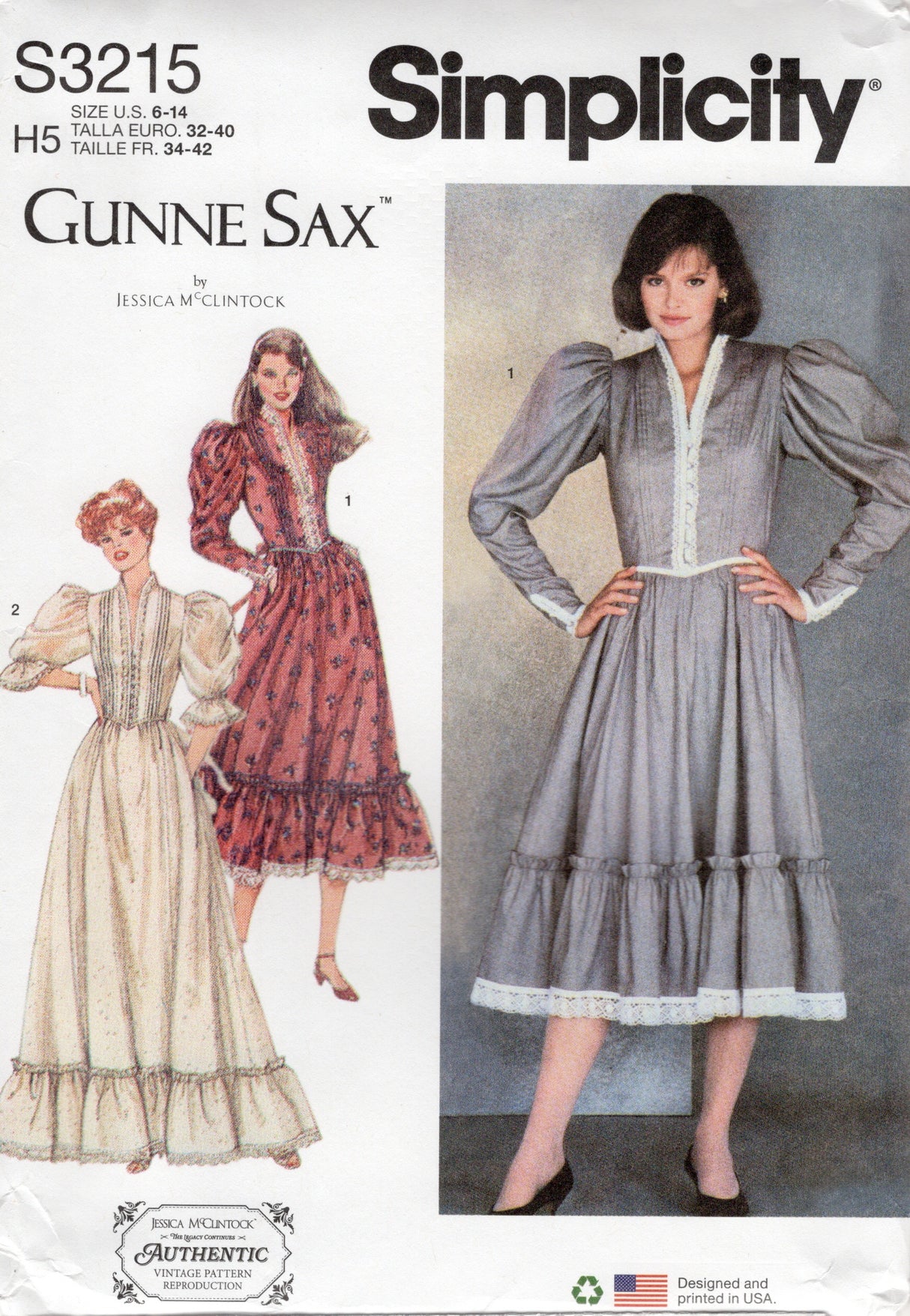 1980's Simplicity REPRODUCTION GUNNE SAX High Neckline Prairie Dress Pattern - Bust 30.5-36" - No. S3215