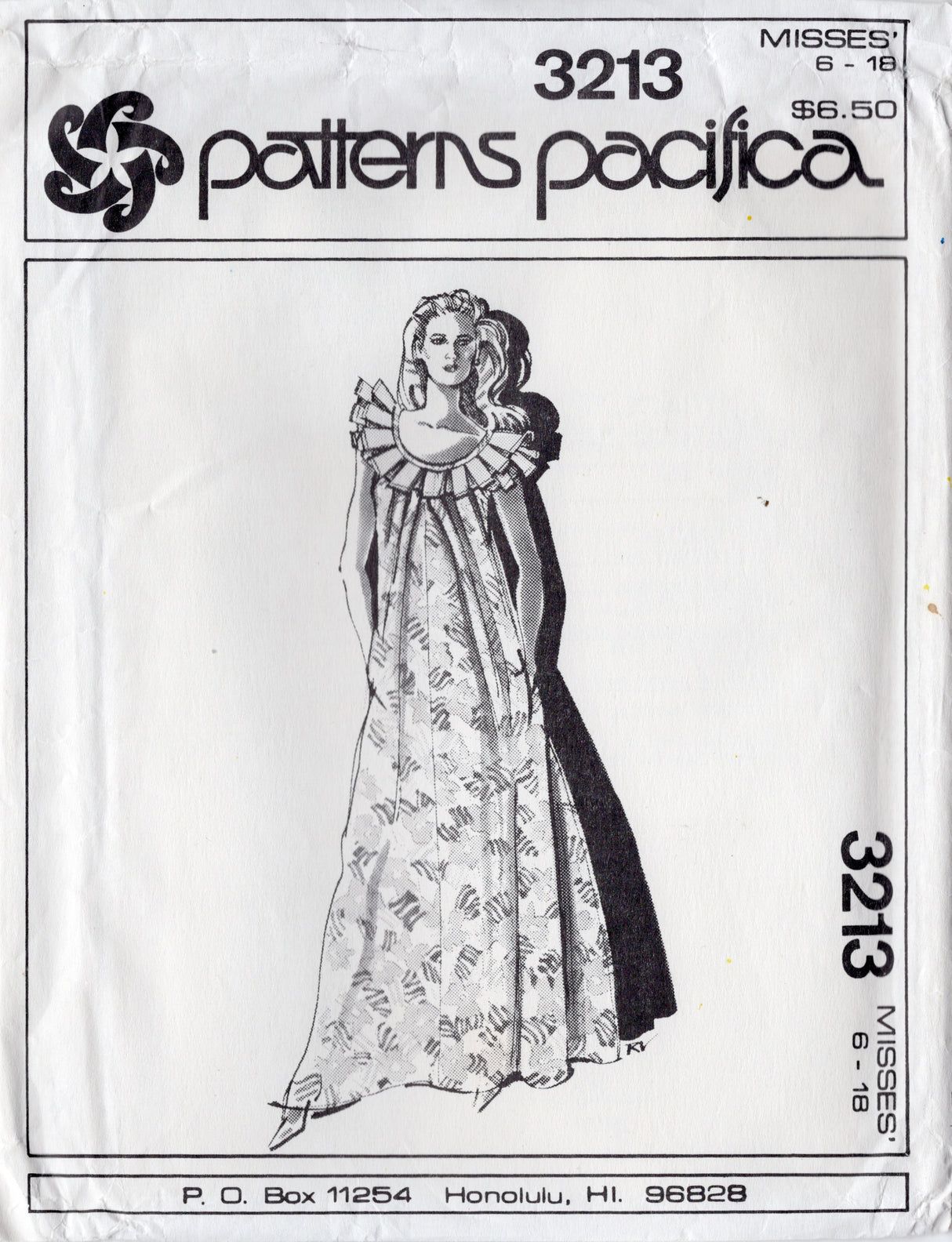 1980's Patterns Pacifica MuuMuu Dress with Pleated Collar Pattern - Bust 30.5-40" - No. 3213