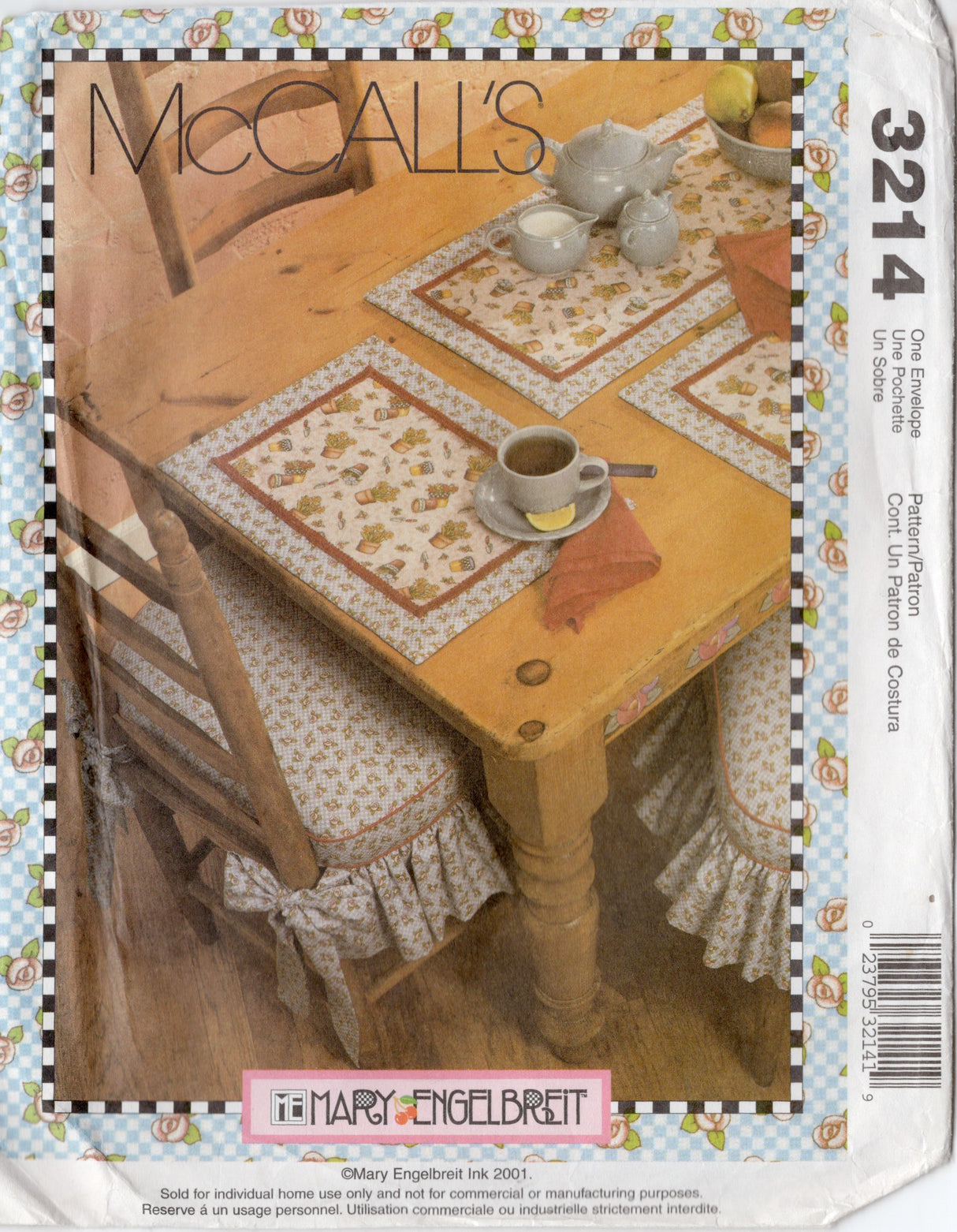 2000’s McCall’s Crafts Kitchen Decor Pattern, Apron, Placemats, Chair Cushions, Table Runner, Pillows - Mary Engelbreit - No. 3214