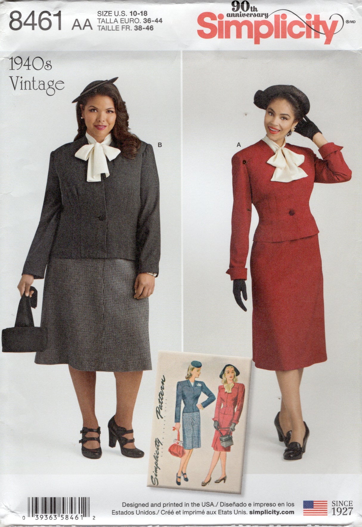 1940's Simplicity REPRODUCTION Two Piece Suit Dress Pattern - Bust 32.5-50" - No. 8461