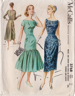 1950's McCall's Sheath Dress with Boat Neckline and optional Flounce - Bust 36