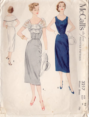 1950's McCall's Shirtwaist Sheath Dress with Large Draped Collar - Bust 34