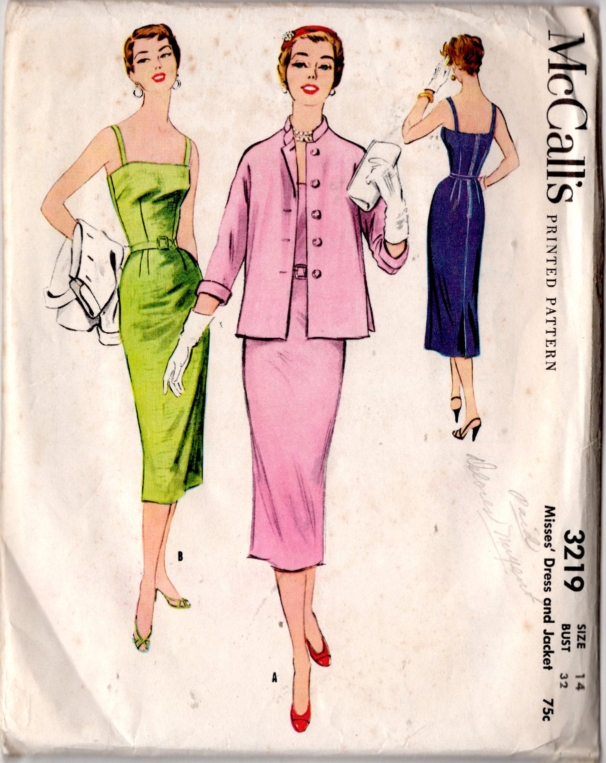 1950's McCall's Sheath Dress with Thin Straps Dress and Jacket Pattern - Bust 32" - No. 3219